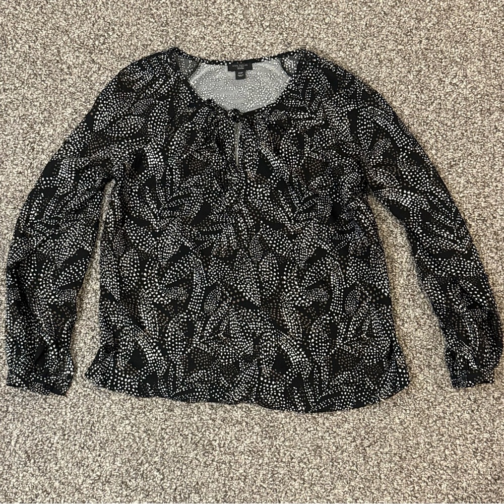 Ann Taylor Factory Black and White Dot-Print Long Sleeve Blouse - Picture 2 of 6